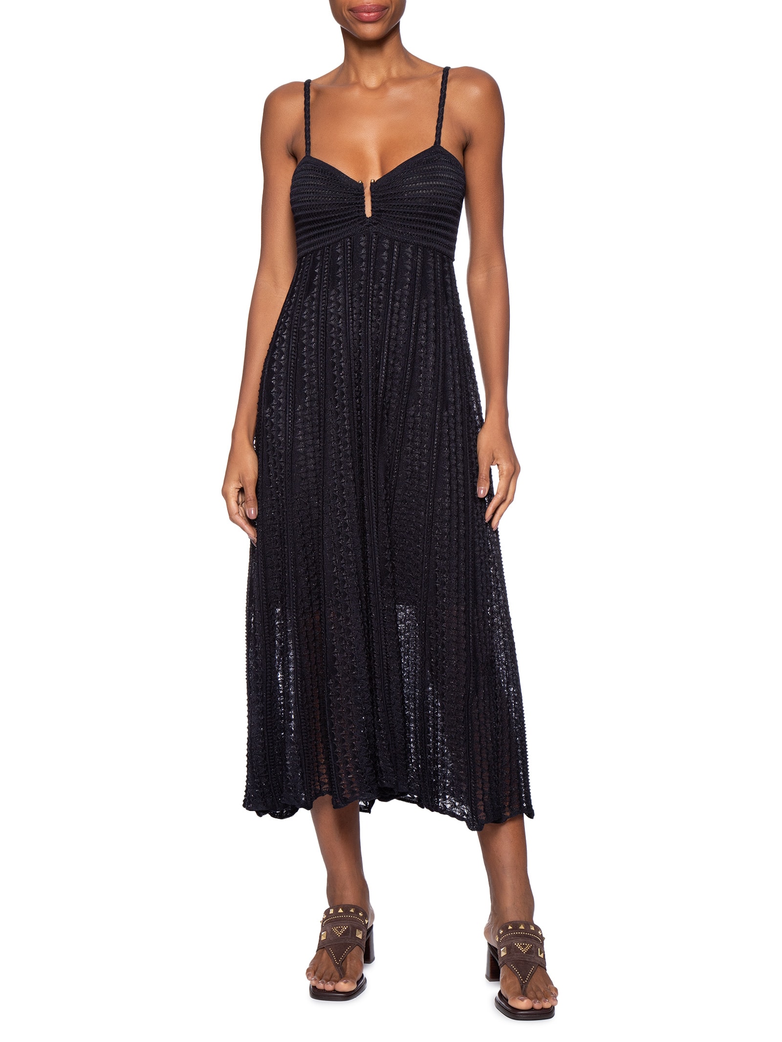 Vestido Tricot Fivela Rendado Preto Maria Filó