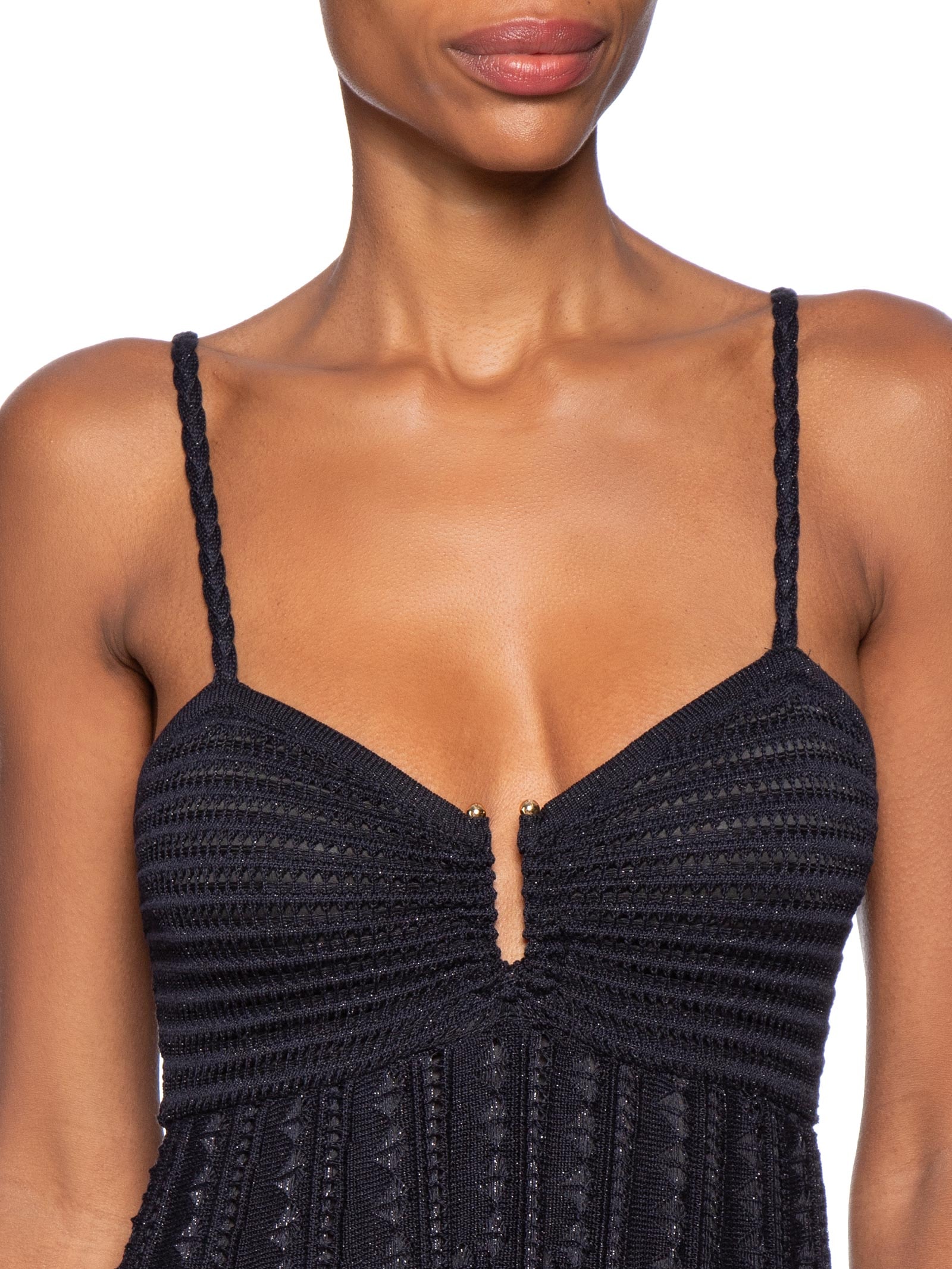 Vestido Tricot Fivela Rendado Preto Maria Filó