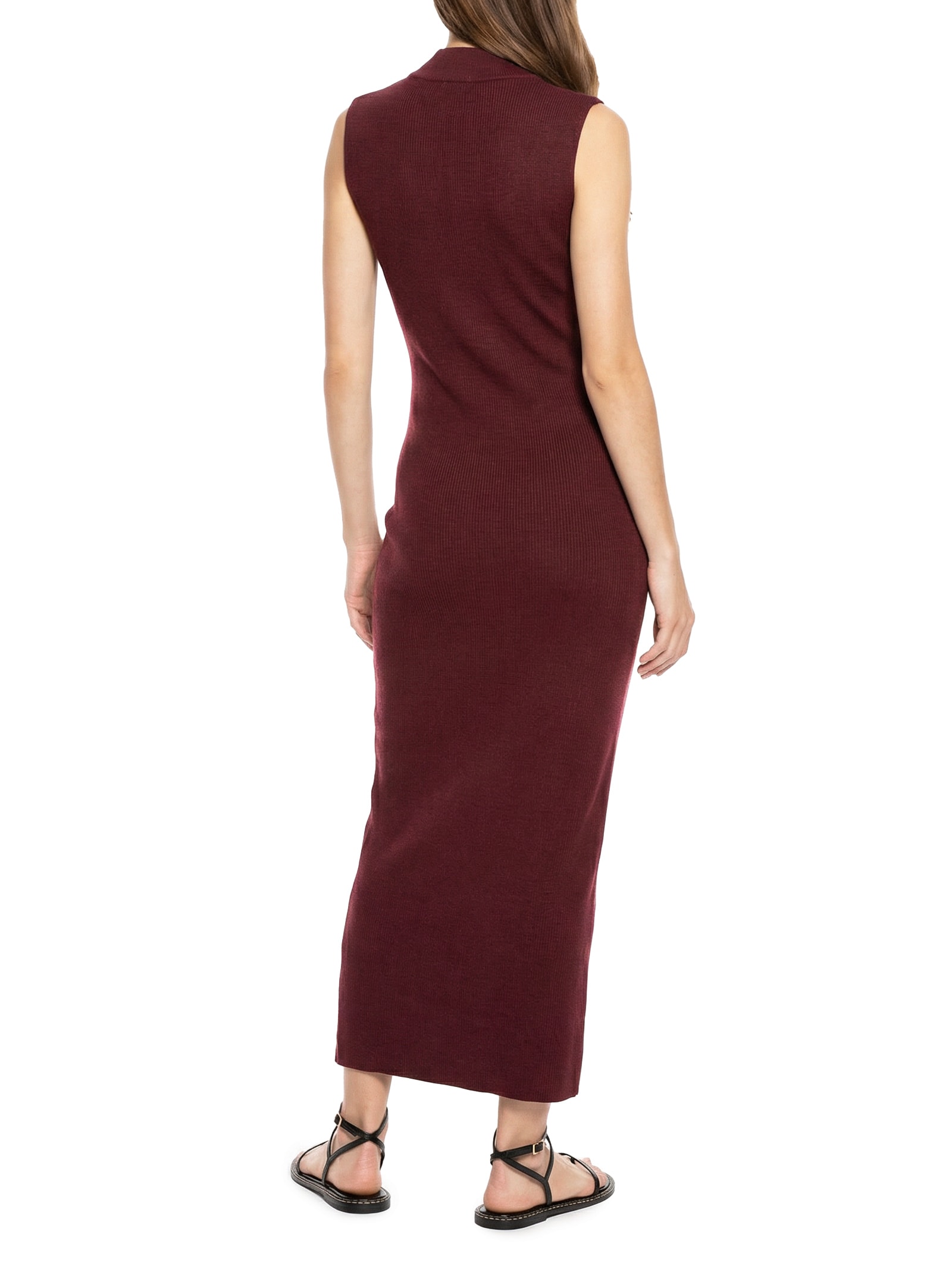 Vestido Tricot Gola Alta Com Fenda Vermelho Cacay