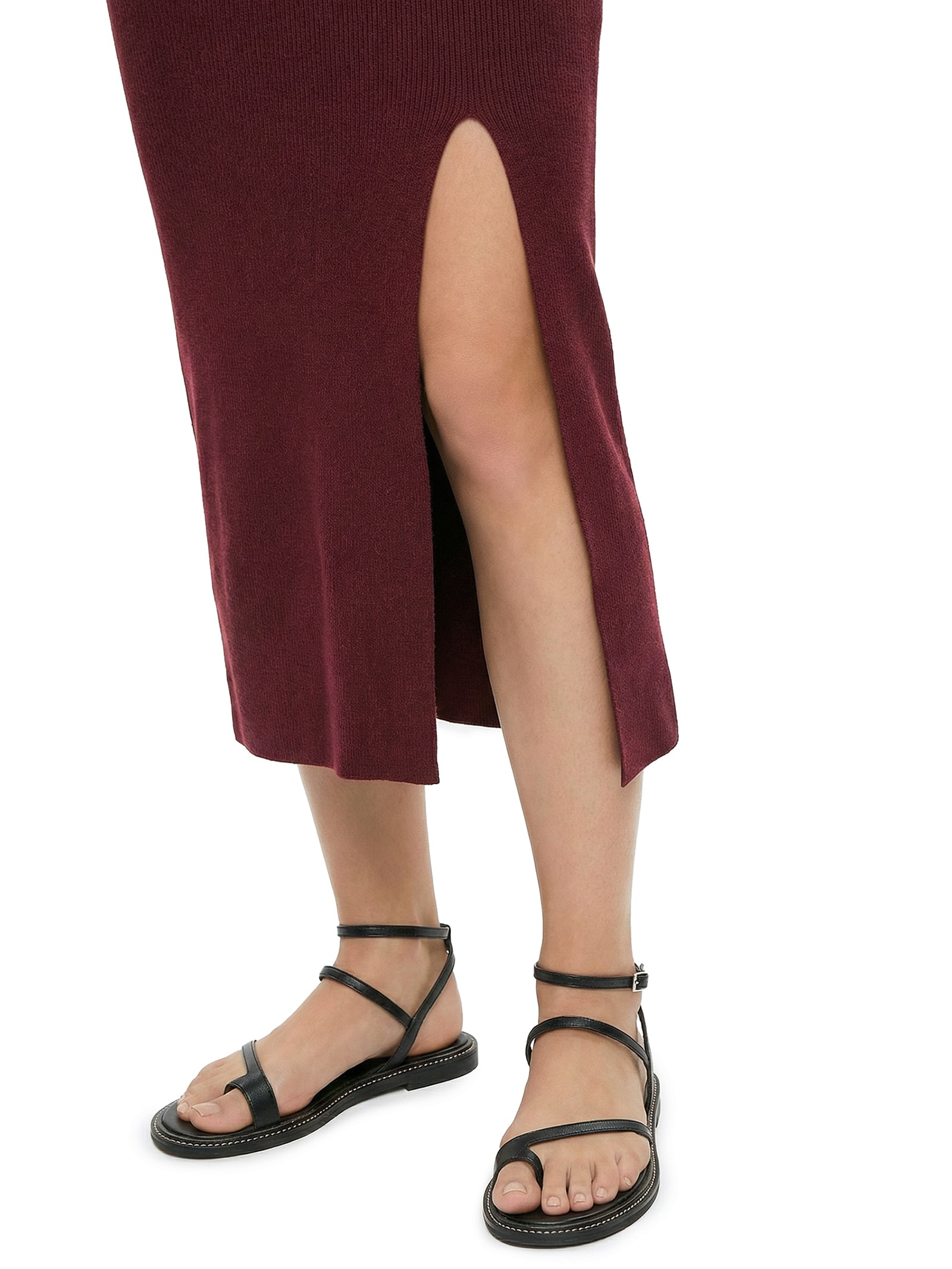 Vestido Tricot Gola Alta Com Fenda Vermelho Cacay