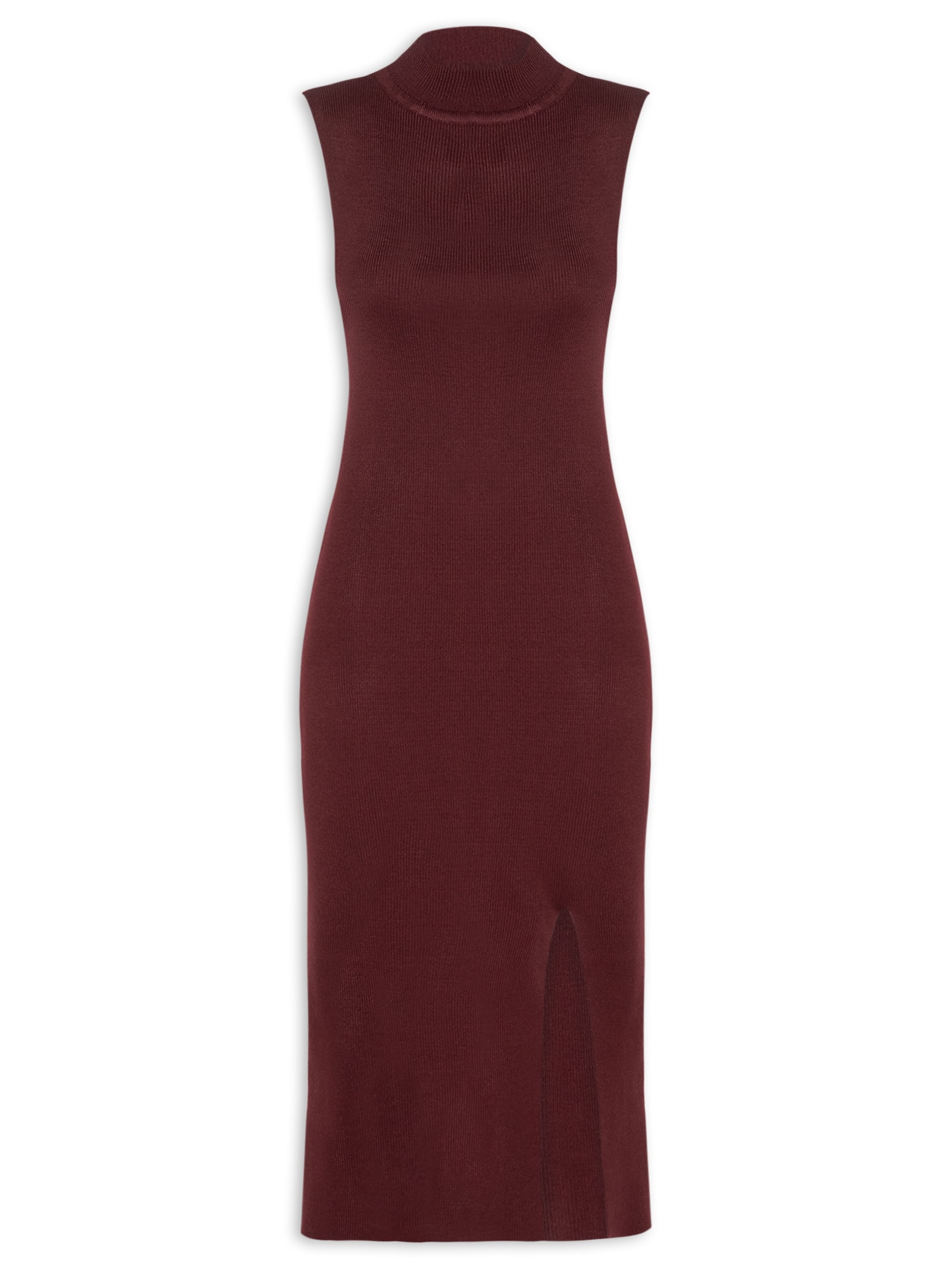Vestido Tricot Gola Alta Com Fenda Vermelho Cacay
