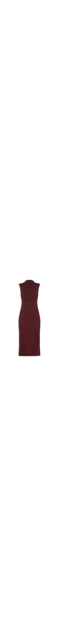 Vestido Tricot Gola Alta Com Fenda - Vermelho