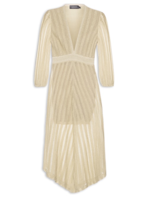 Vestido Tricot Longo Listras 3D - Dourado