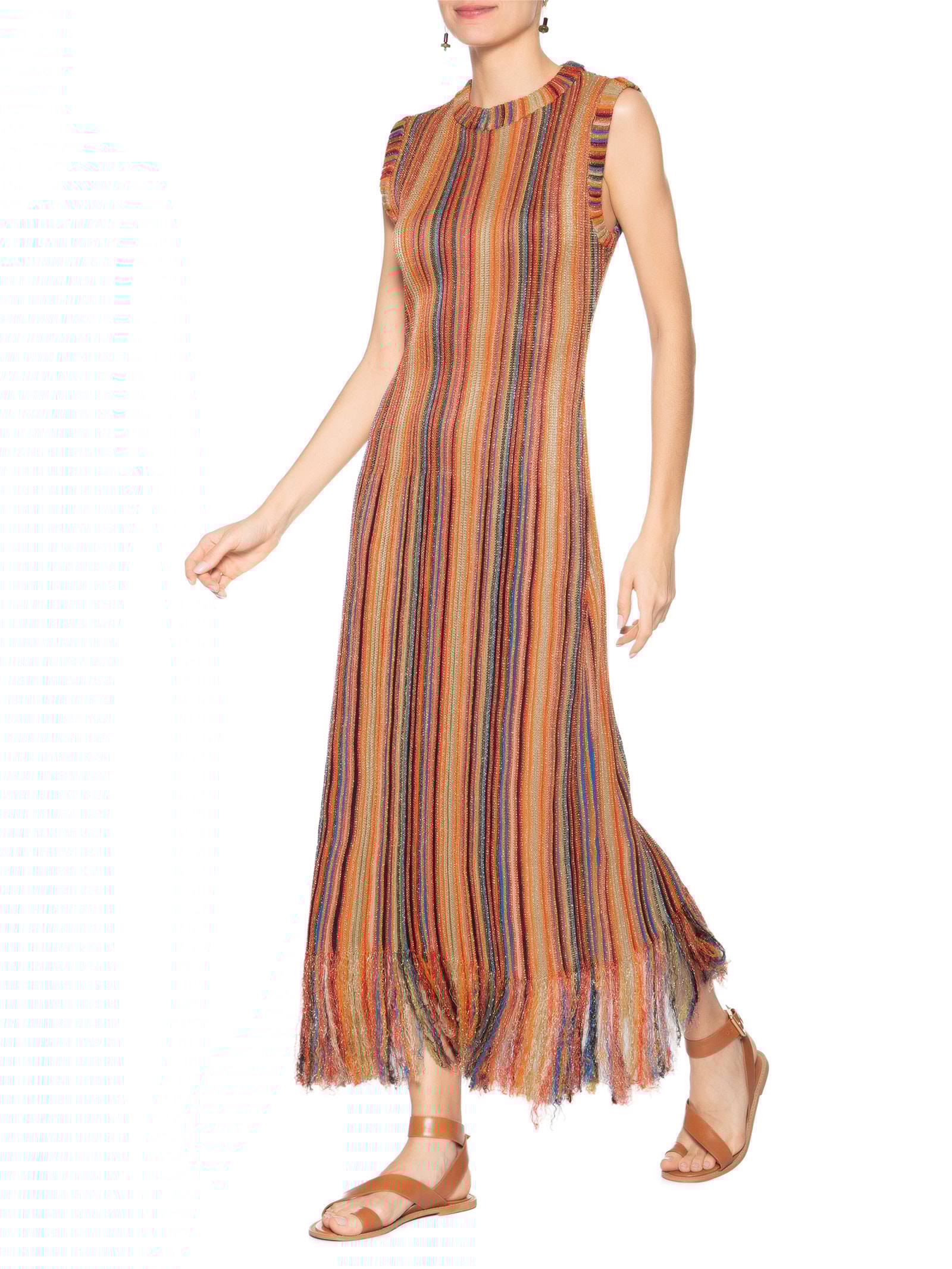 Vestido Tricot Longo Nervuras Vermelho Osklen