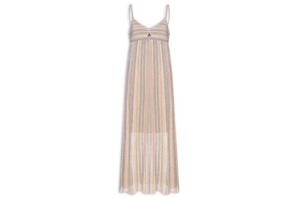 Vestido Tricot Lurex Listrado - Bege