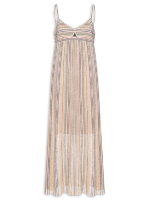 Vestido Tricot Lurex Listrado – Bege
