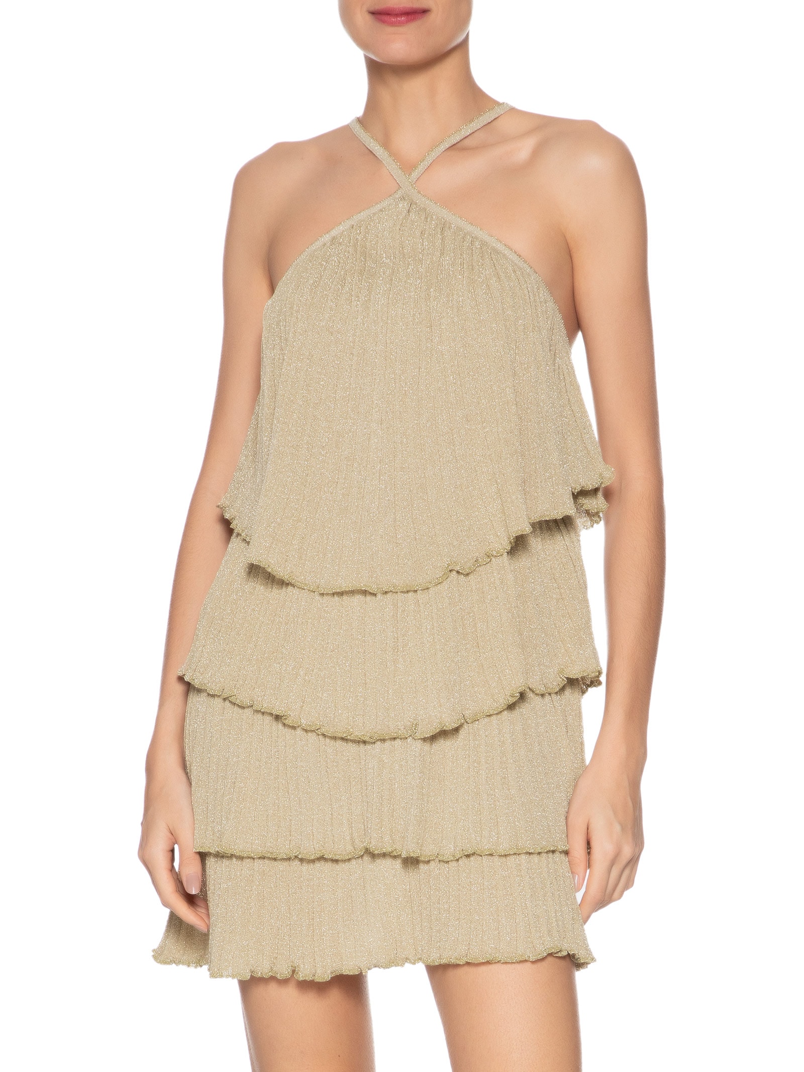 Vestido Tricot Mini Camadas Dourado Maria Filó