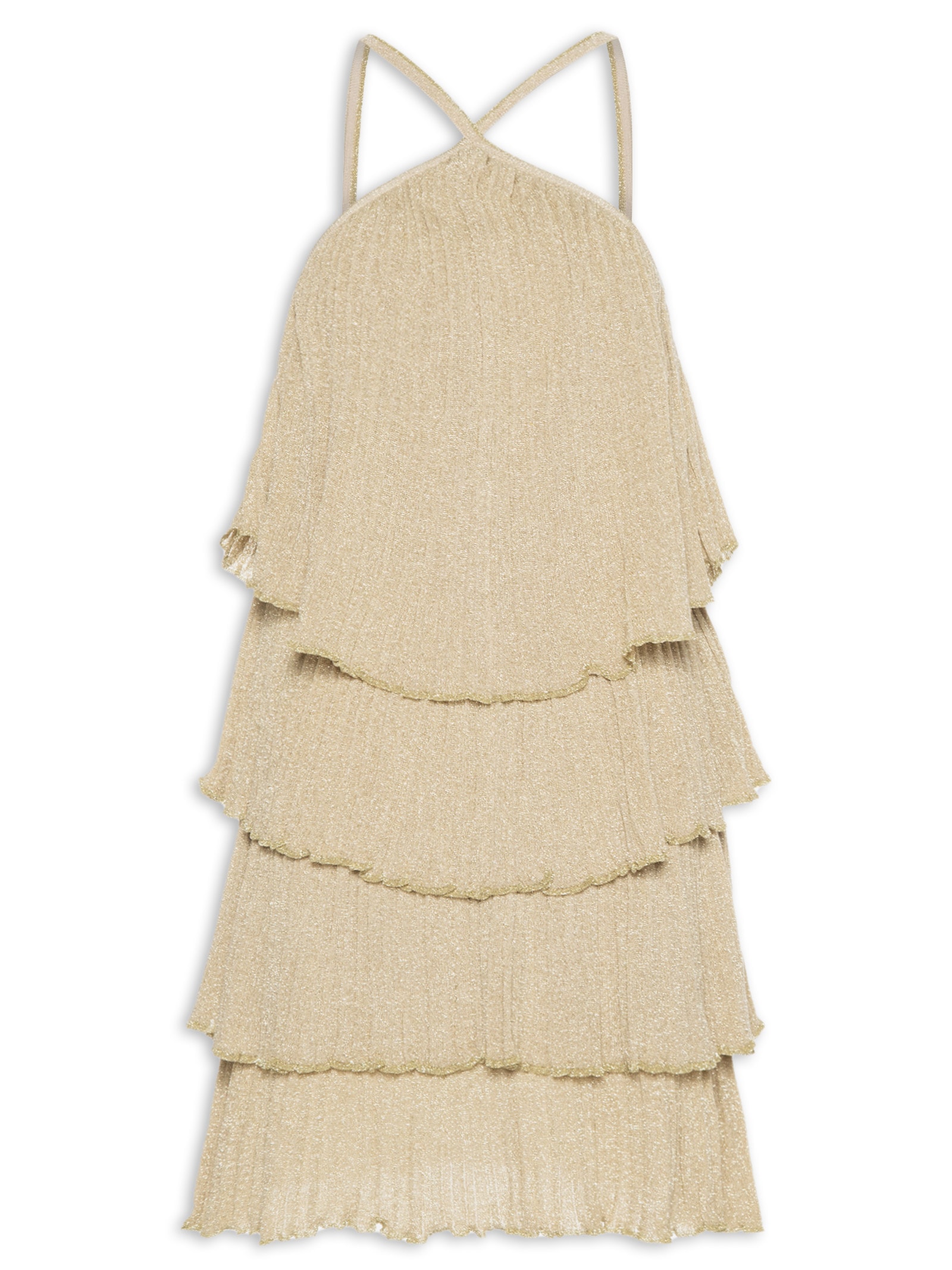 Vestido Tricot Mini Camadas Dourado Maria Filó