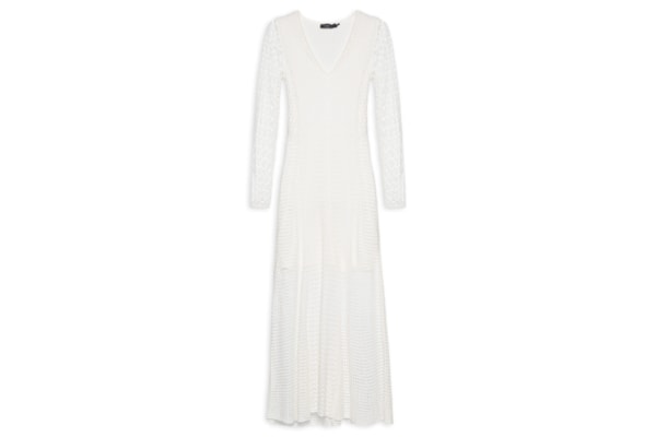 Vestido Tricot Nesgas Ponto Rendado - Branco