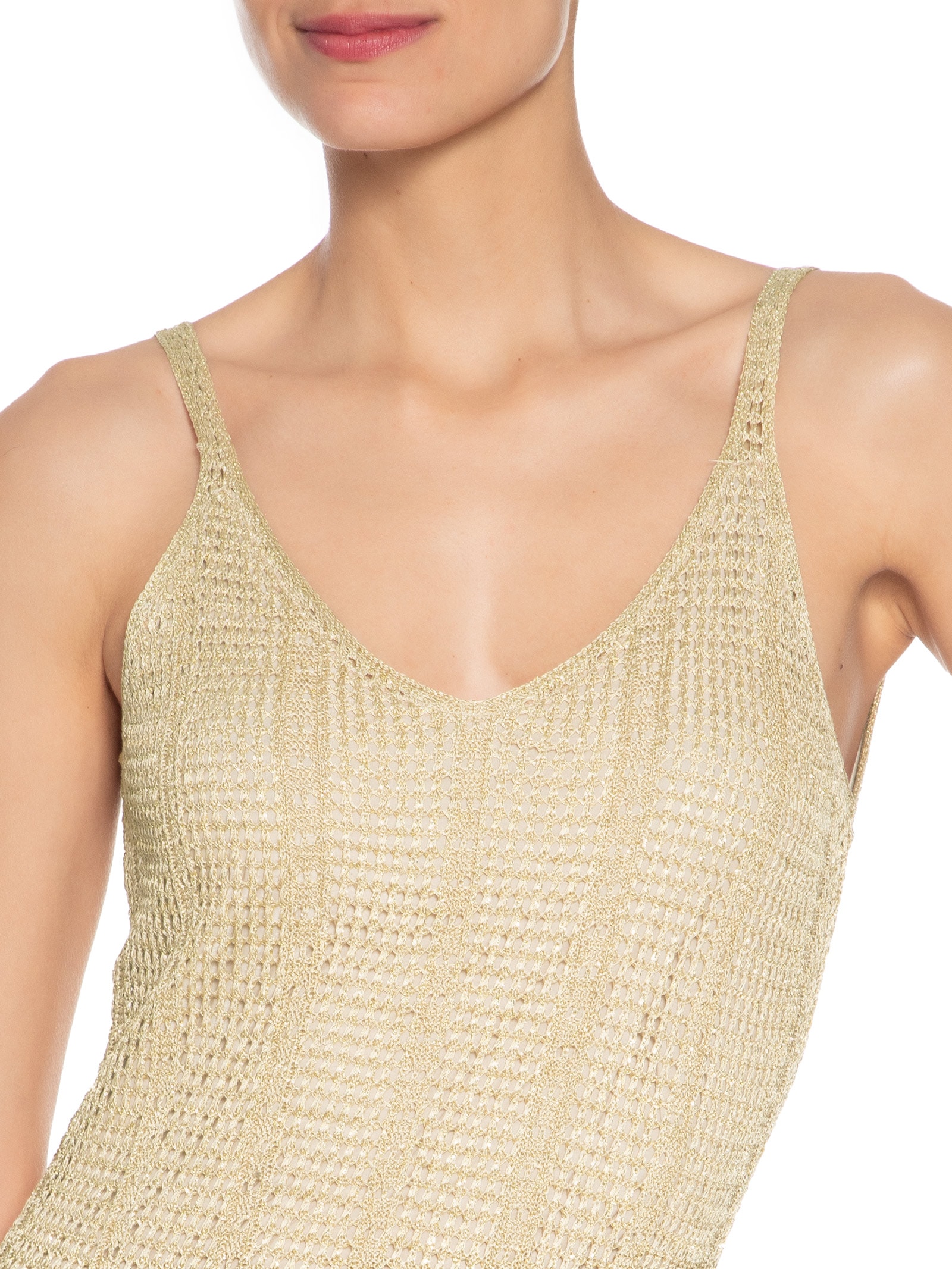 Vestido Tricot Nesgas Ponto Telado Dourado Maria Filó