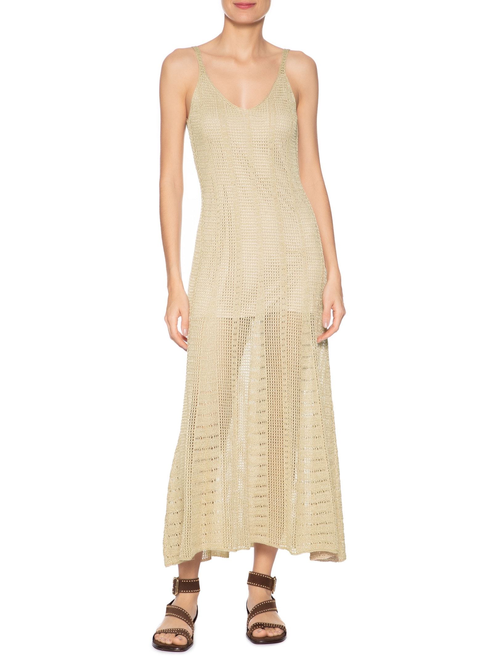 Vestido Tricot Nesgas Ponto Telado Dourado Maria Filó