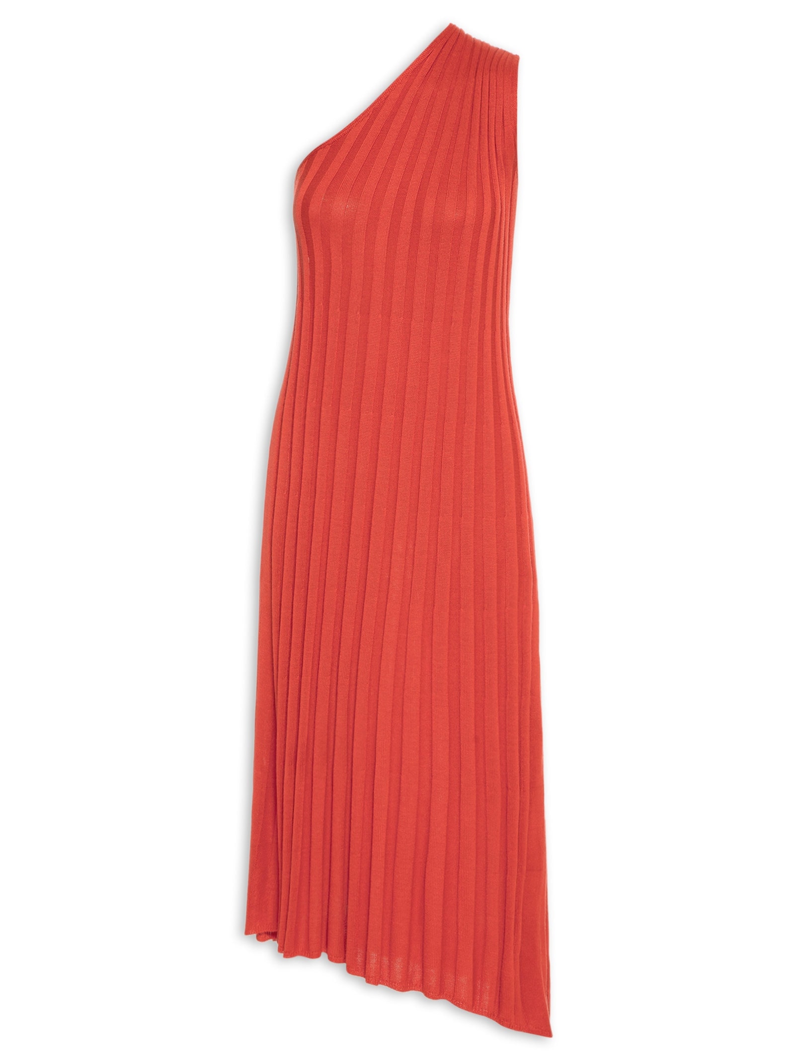Vestido Tricot Plissado Assimétrico Vermelho Cantão