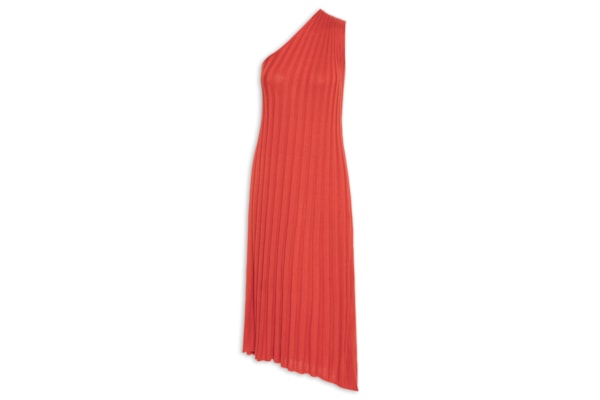 Vestido Tricot Plissado Assimétrico - Vermelho