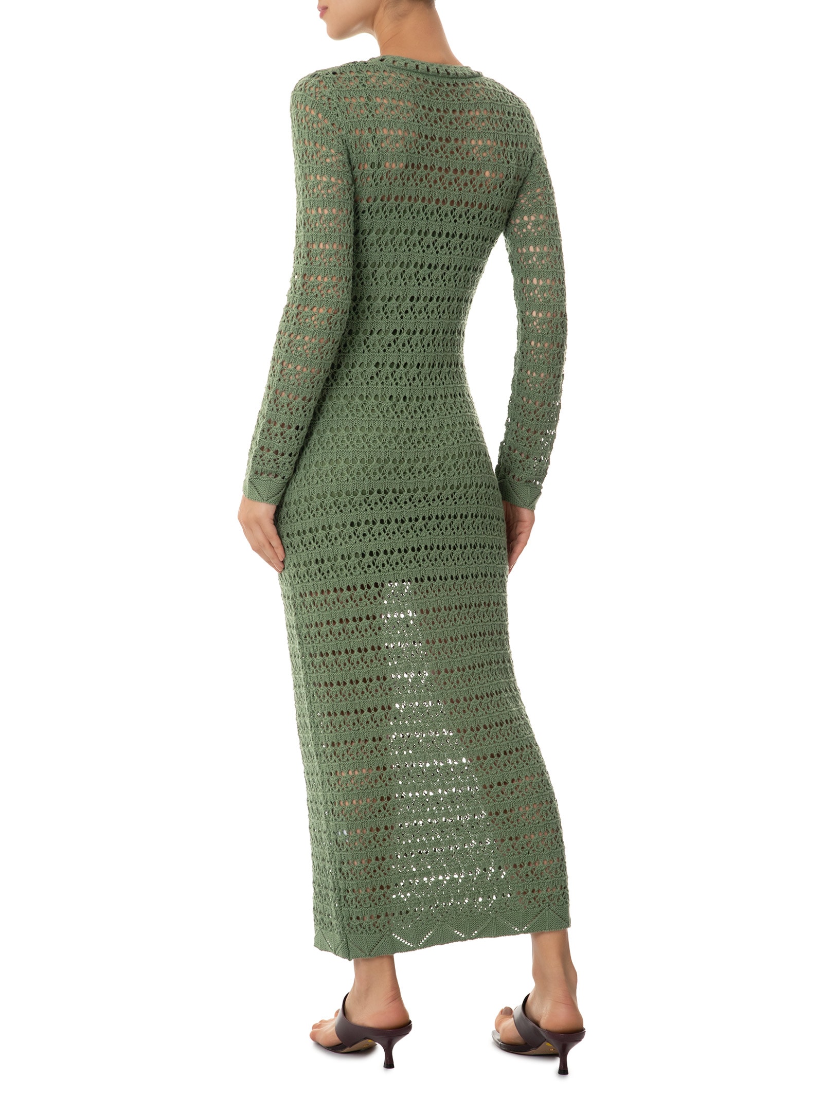 Vestido Tricot Ponto Renda Verde Animale