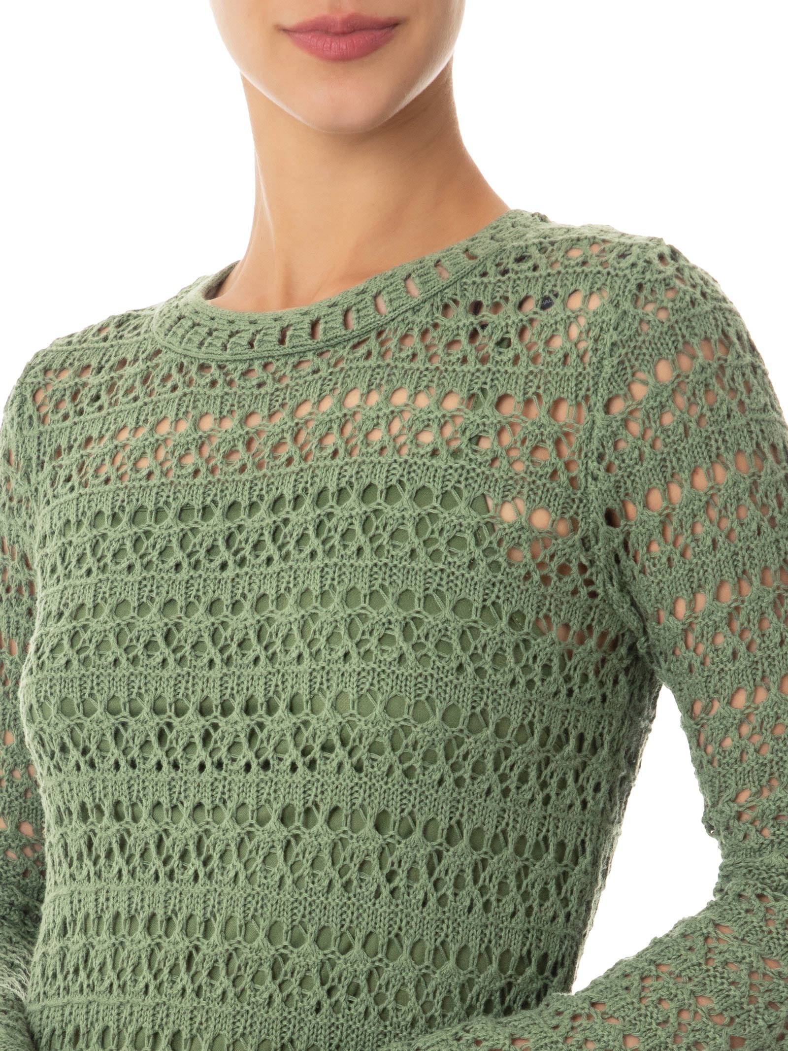 Vestido Tricot Ponto Renda Verde Animale