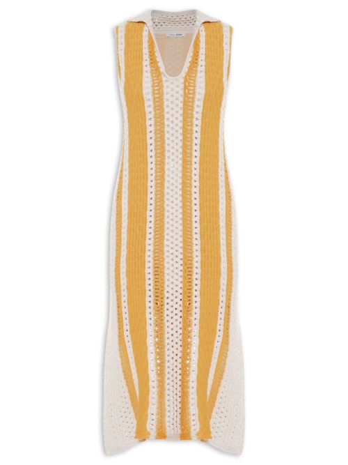 Vestido Tricot Regata Gola Polo - Amarelo