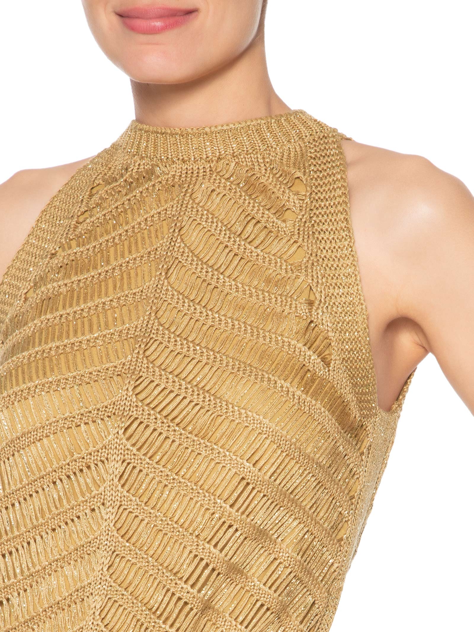 Vestido Tricot Resort Curto Dourado Dress To