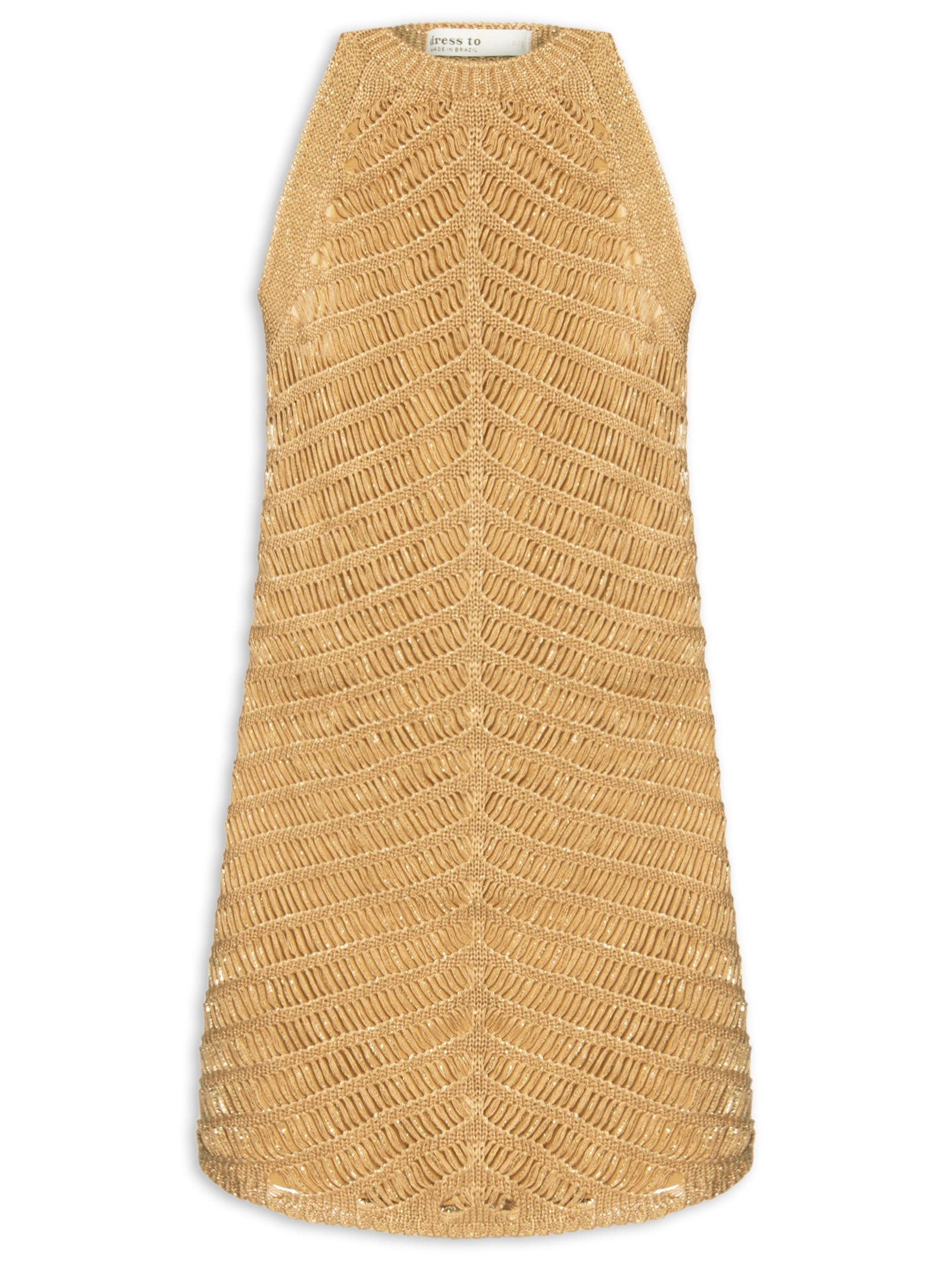 Vestido Tricot Resort Curto Dourado Dress To