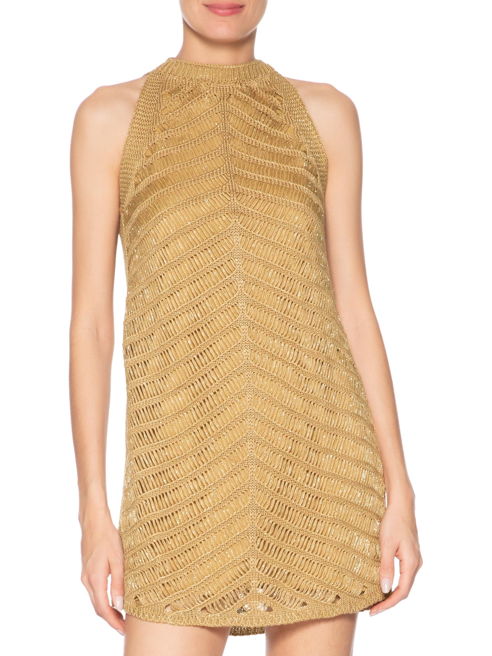 Vestido Tricot Resort Curto Dourado Dress To