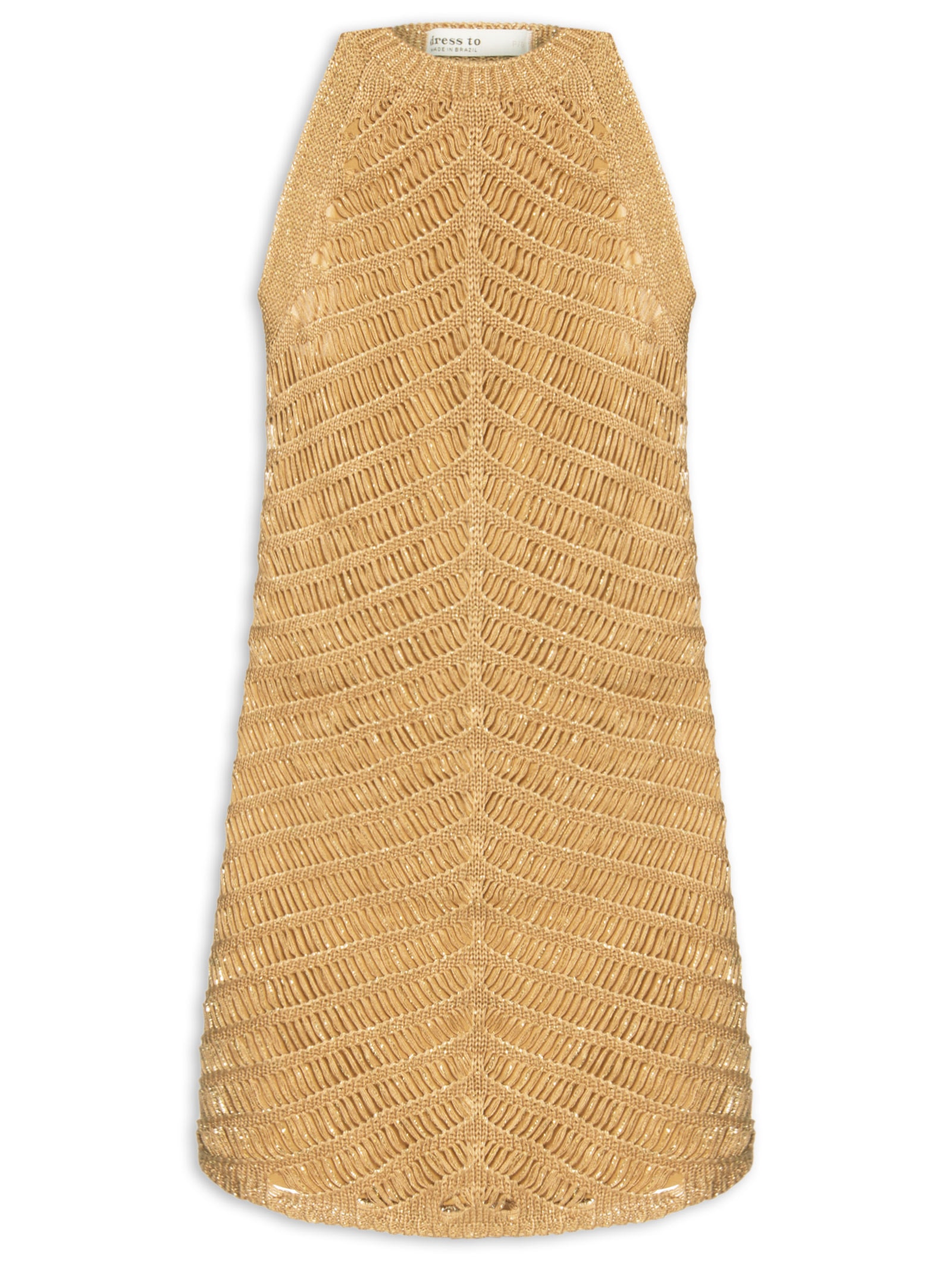 Vestido Tricot Resort Curto Dourado Dress To