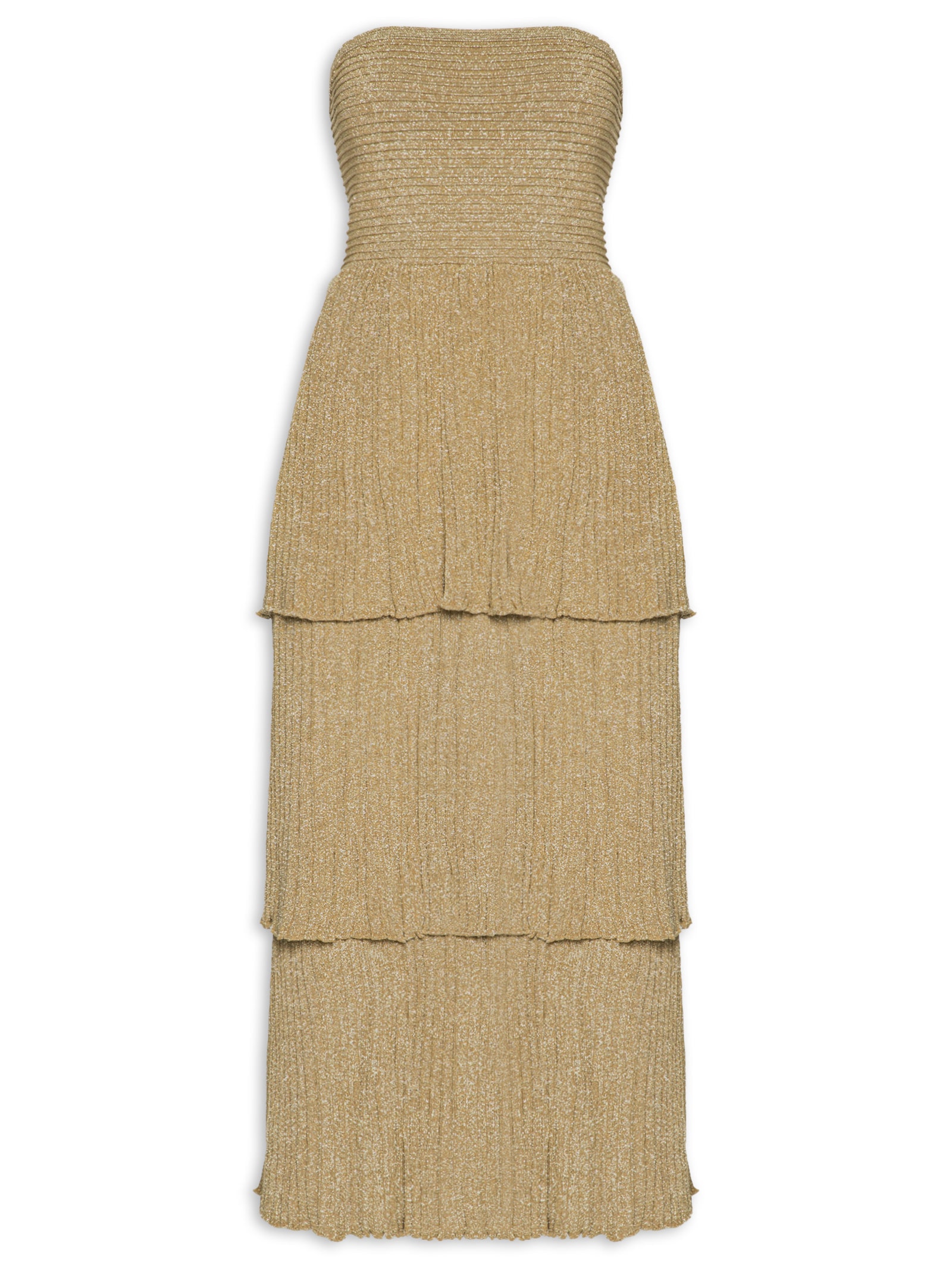 Vestido Tricot Sem Alça Babados Dourado Maria Filó