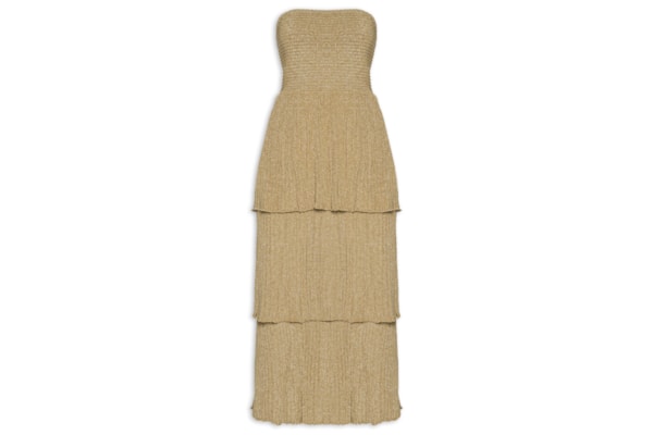 Vestido Tricot Sem Alça Babados - Dourado