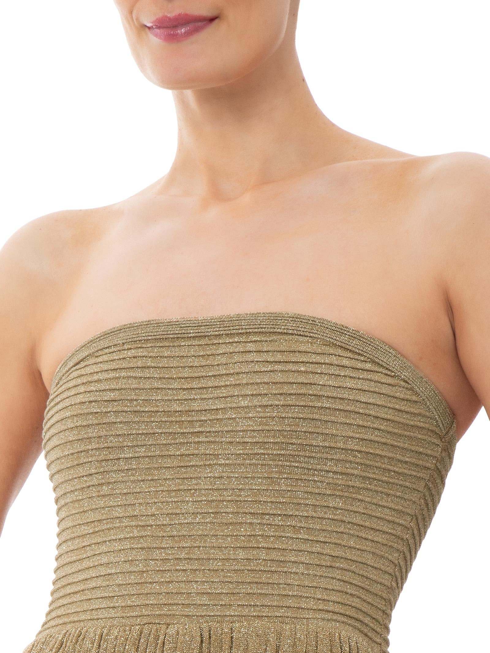 Vestido Tricot Sem Alça Babados Dourado Maria Filó