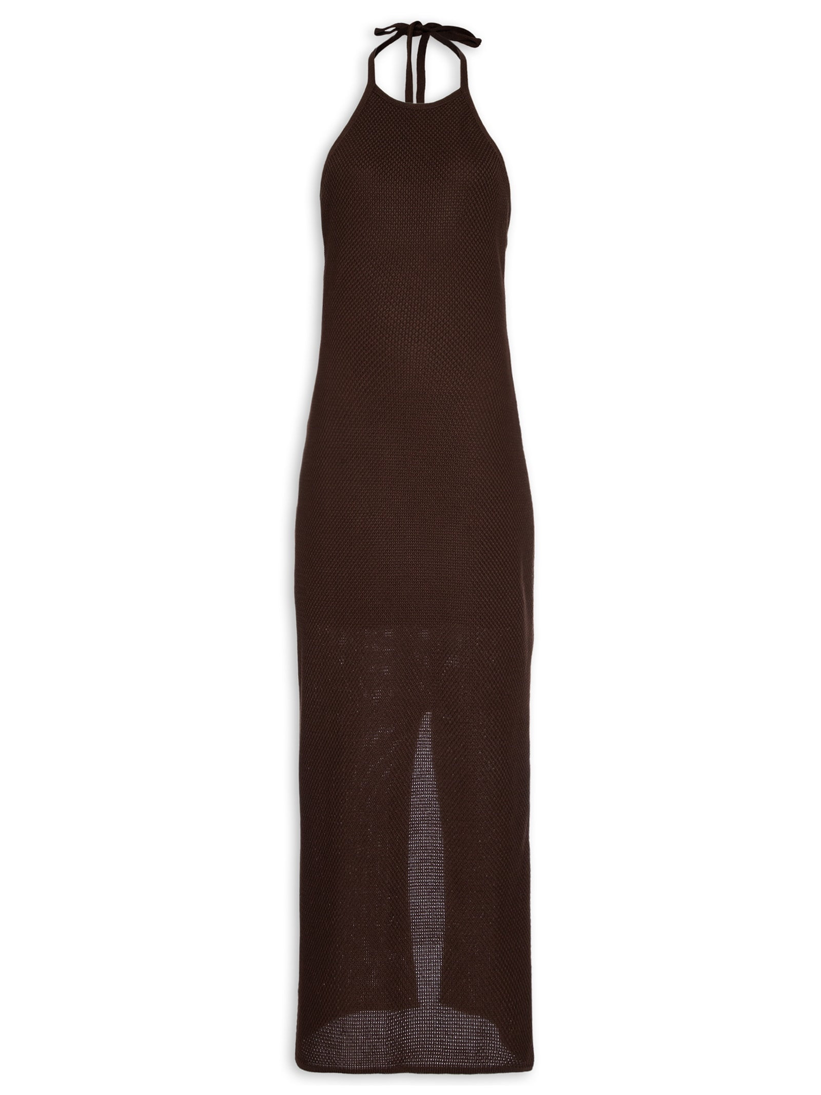 Vestido Tricot Super Longa Frente Única Marrom My Favorite