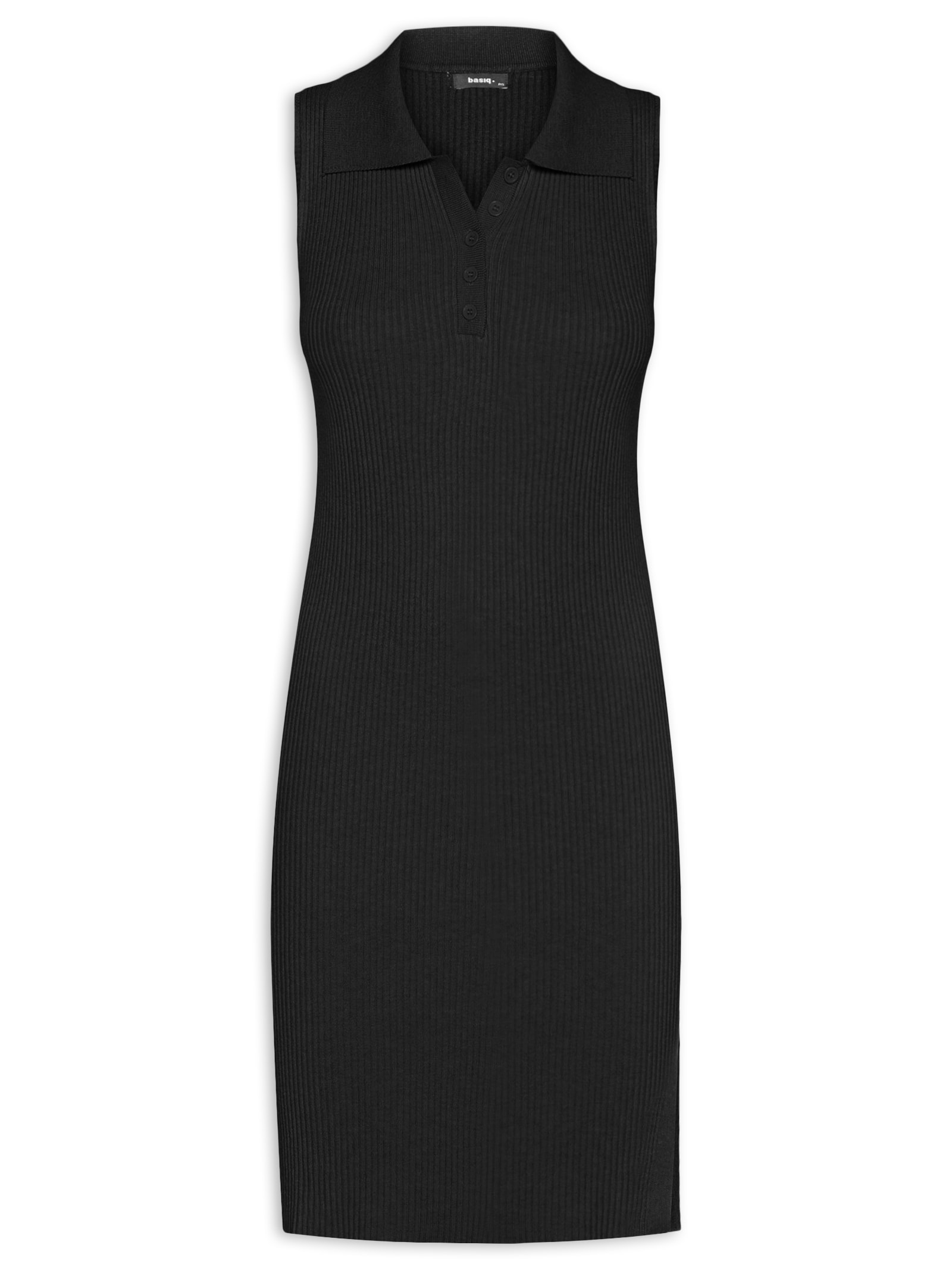 Vestido Tricot Texturizado Midi Gola Esporte Preto Basiq