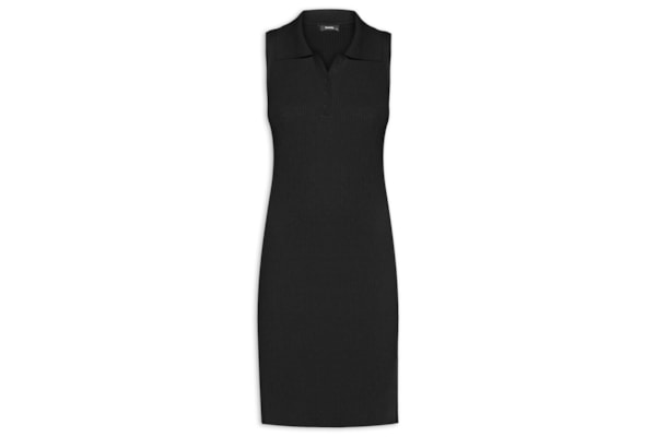 Vestido Tricot Texturizado Midi Gola Esporte - Preto