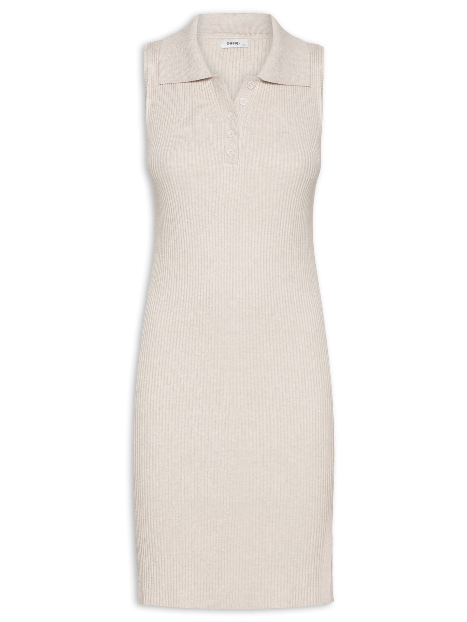 Vestido Tricot Texturizado Mini Gola Esporte Bege Basiq