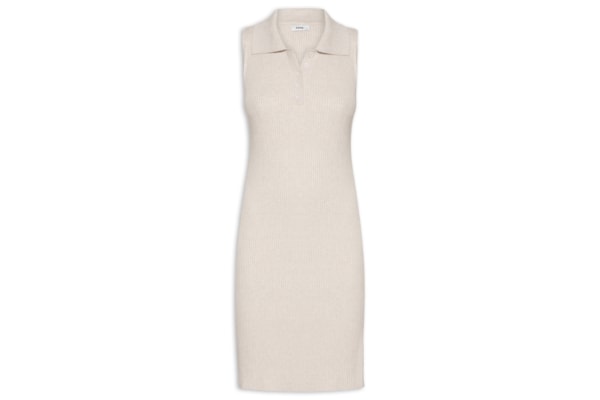 Vestido Tricot Texturizado Mini Gola Esporte - Bege