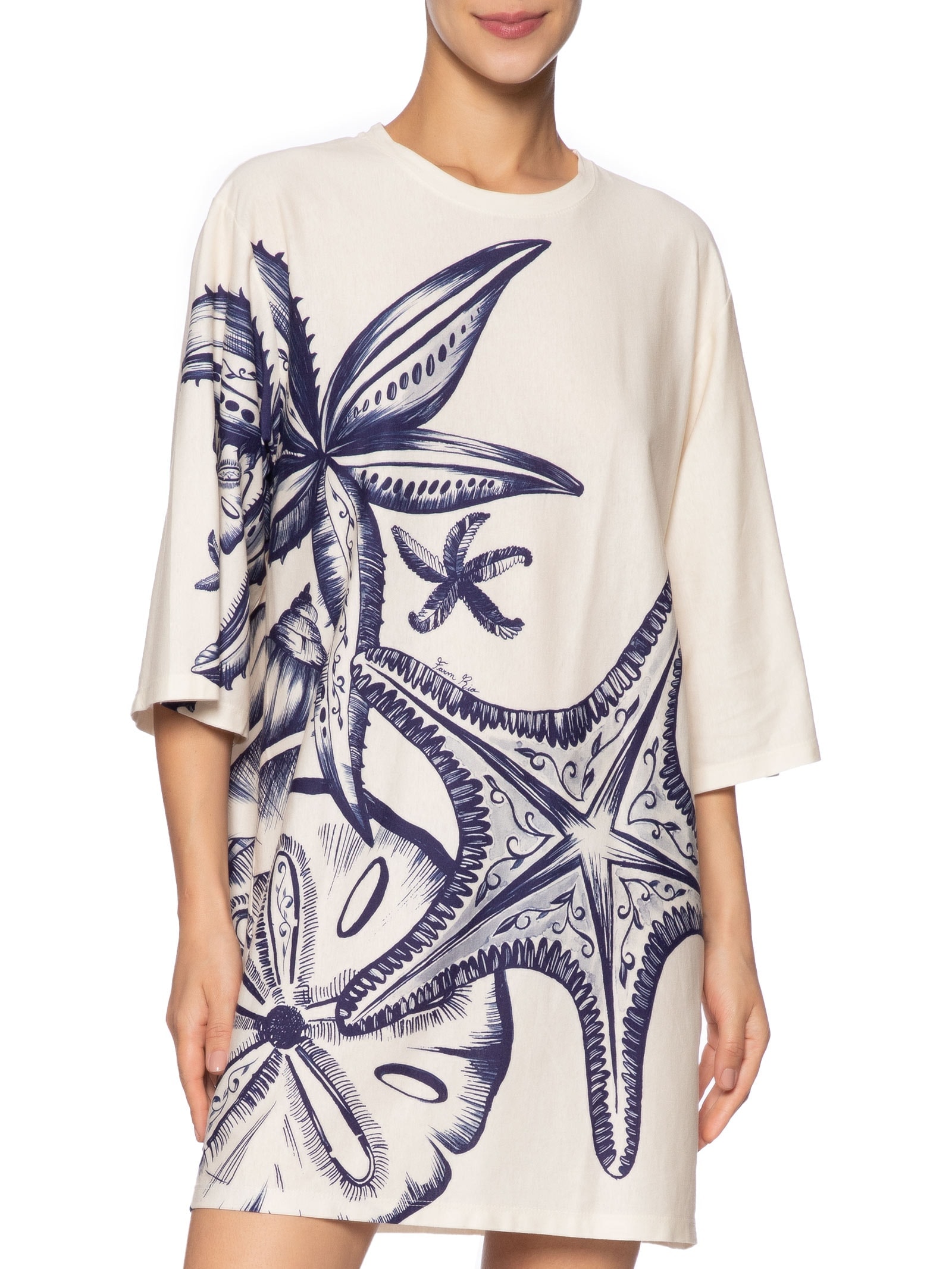 Vestido Tshirt Big Mar De Estrelas Bege Farm