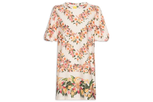 Vestido Tshirt Fofa Floral Mali - Off White