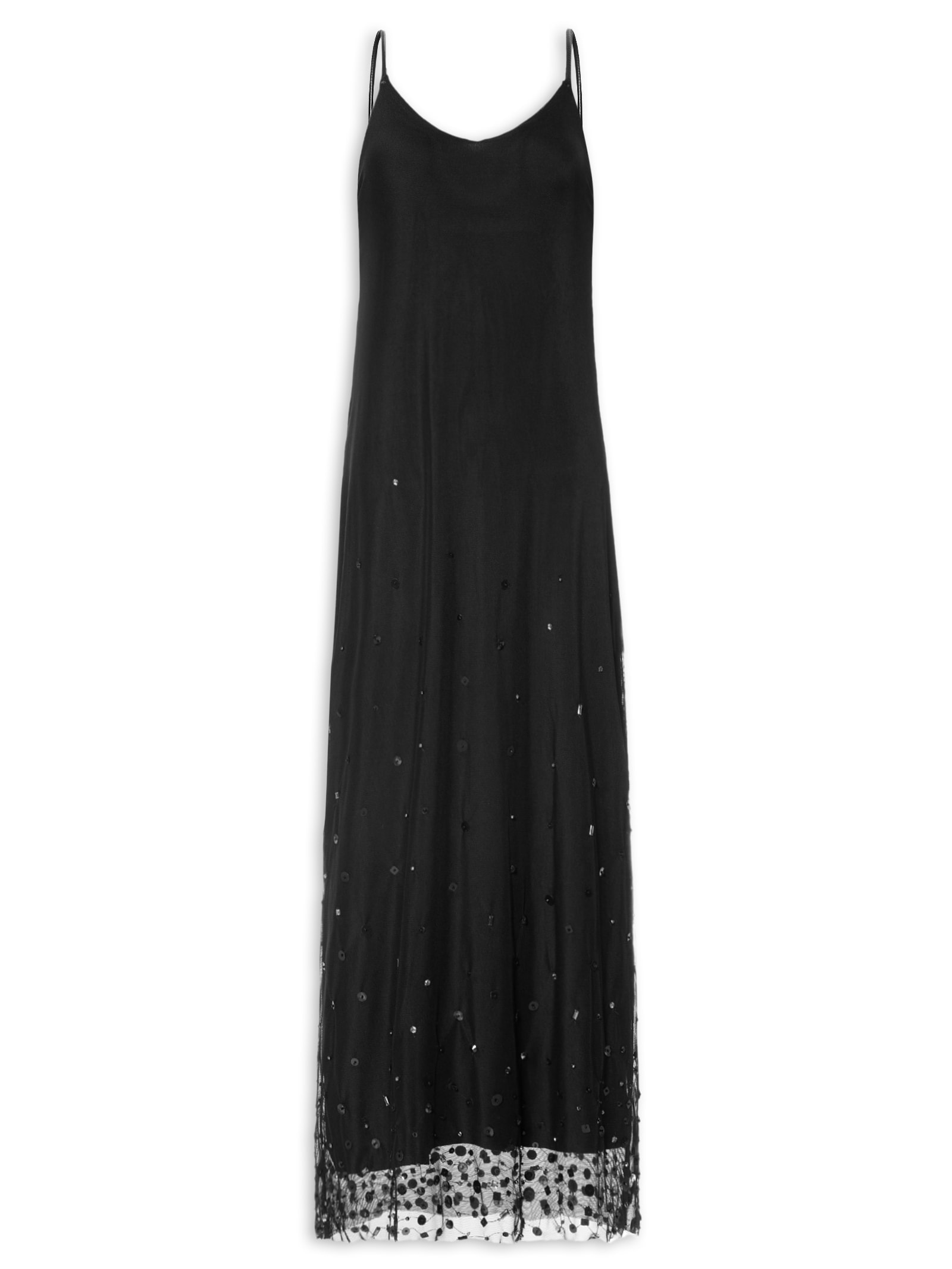 Vestido Tule Brilhos Preto Cantão