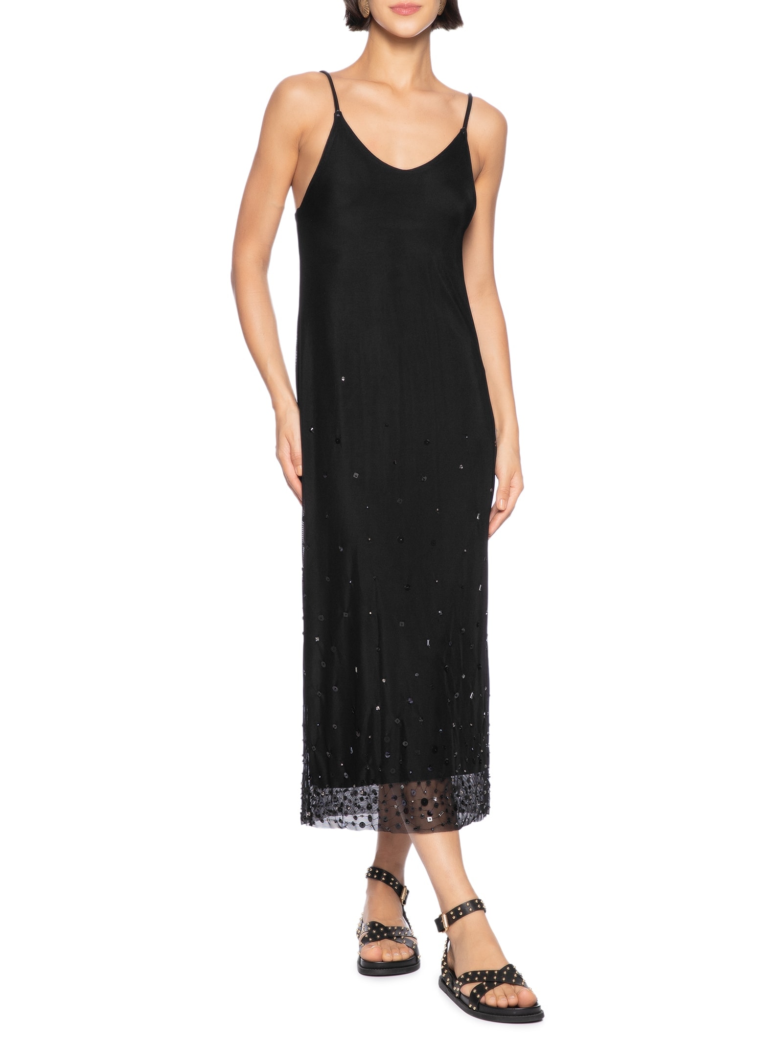 Vestido Tule Brilhos Preto Cantão