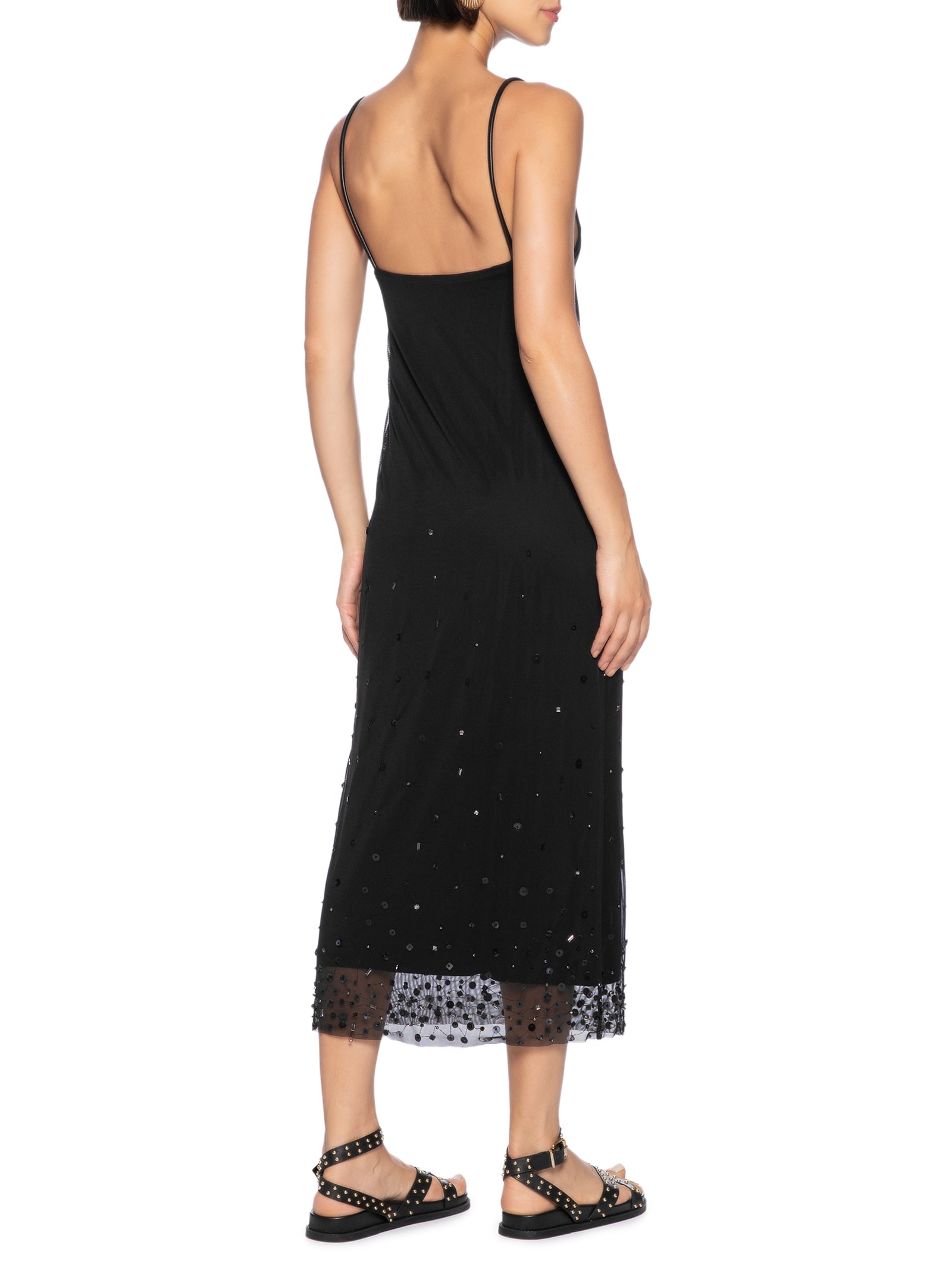 Vestido Tule Brilhos Preto Cantão