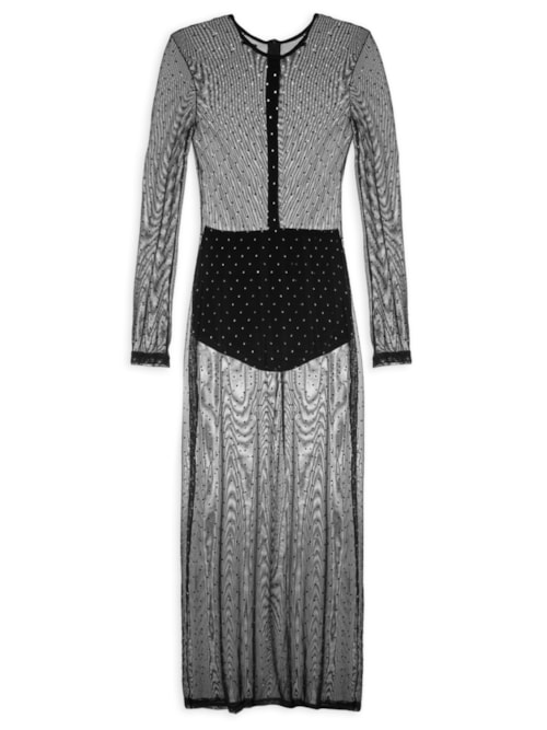 Vestido Tule Com Aplicação - Preto