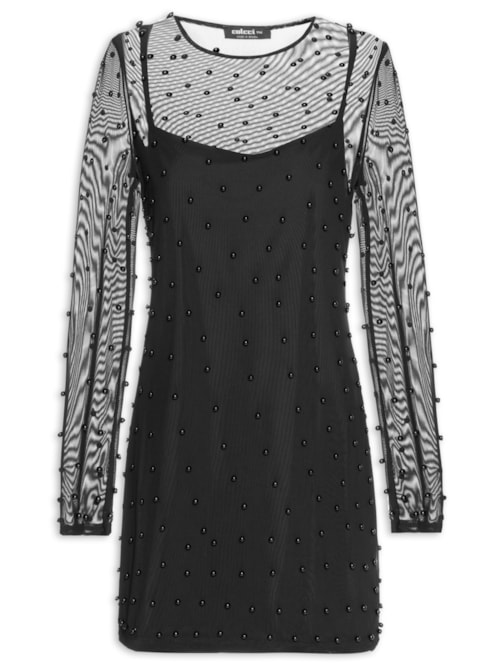 Vestido Tule Com Aplicação – Preto