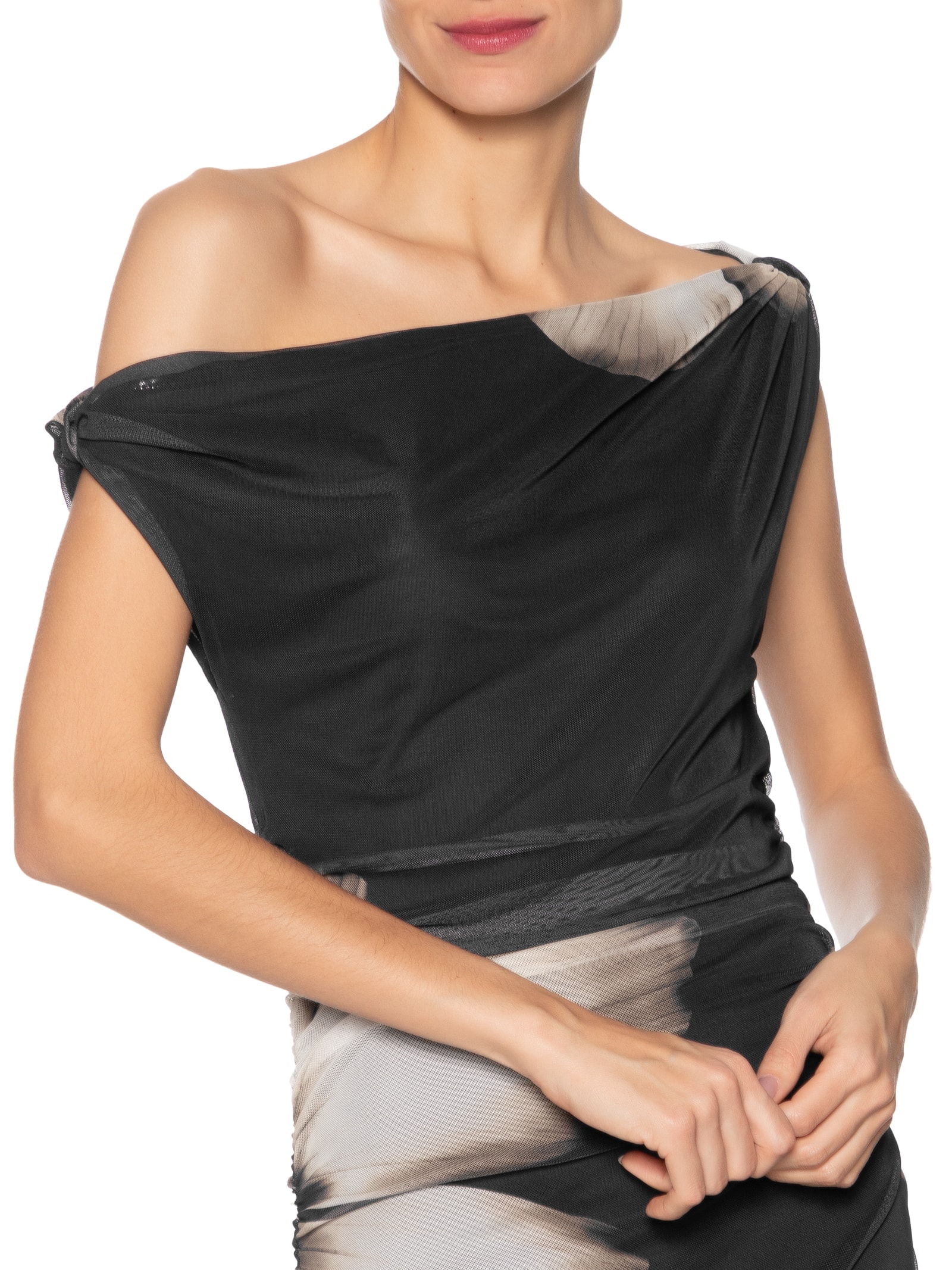 Vestido Tule Cropped Maya Preto Farm