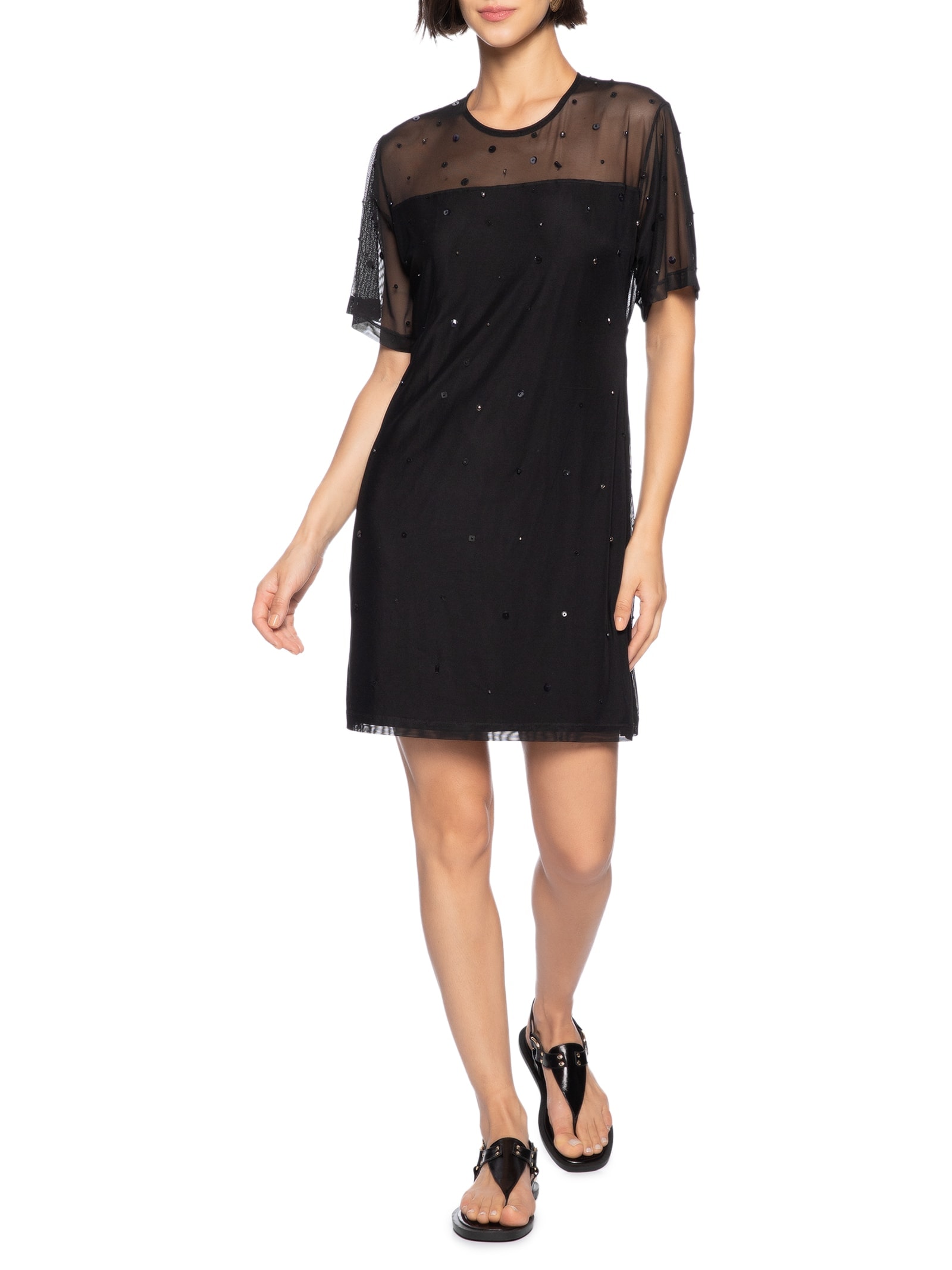 Vestido Tule Curto Brilhos Preto Cantão