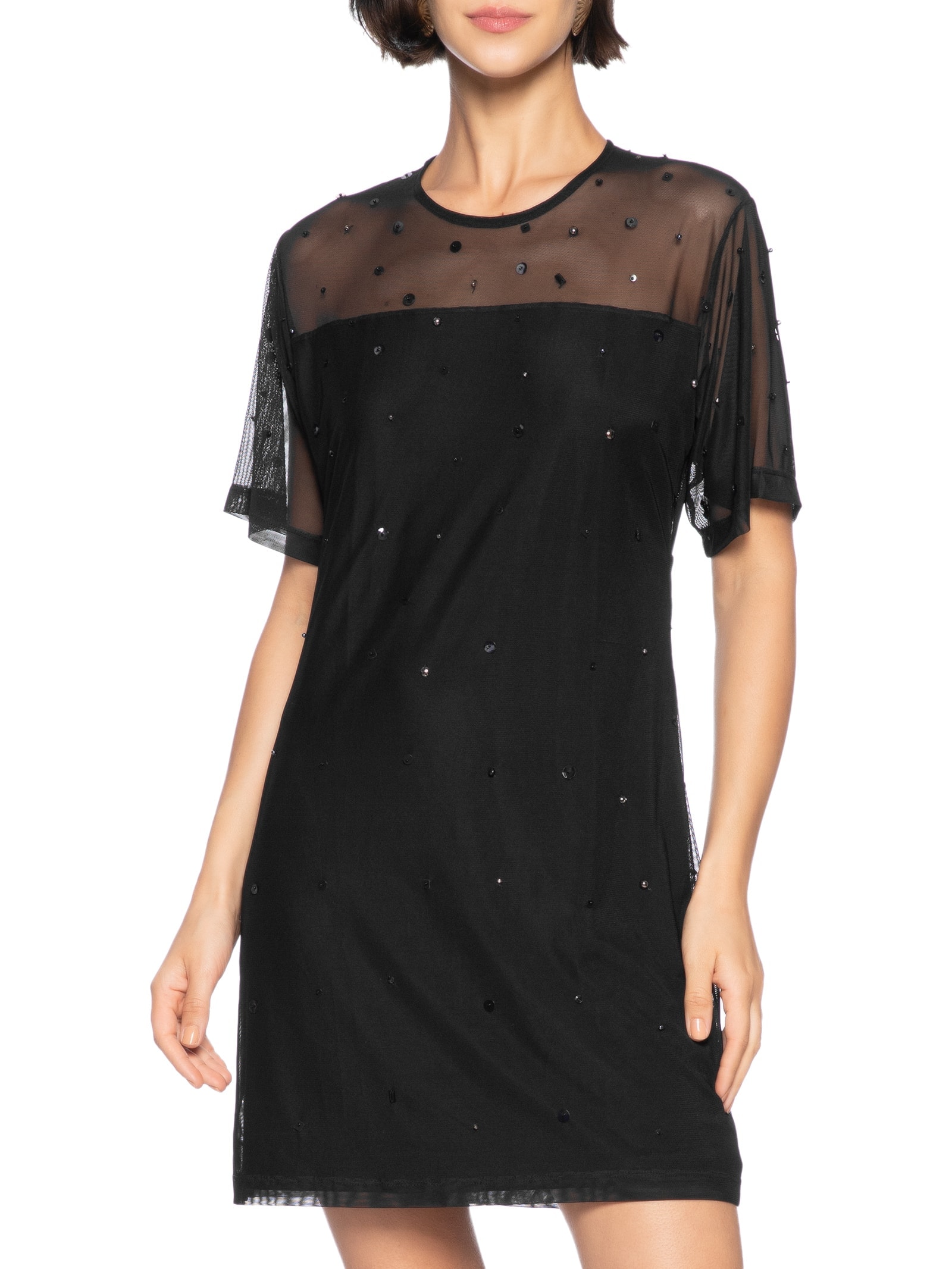 Vestido Tule Curto Brilhos Preto Cantão