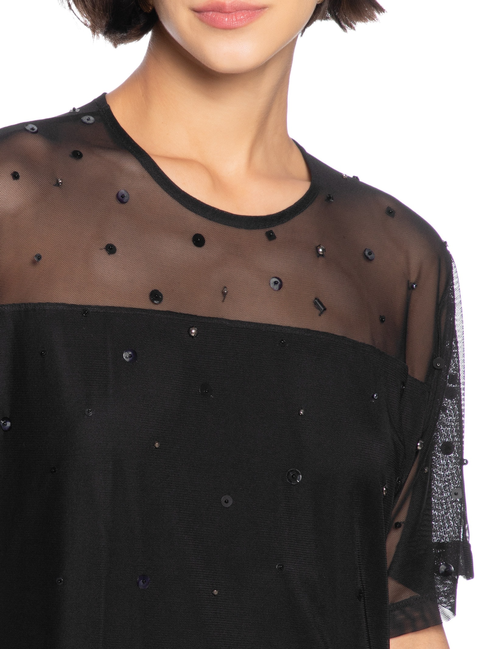 Vestido Tule Curto Brilhos Preto Cantão