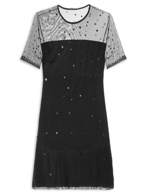 Vestido Tule Curto Brilhos – Preto