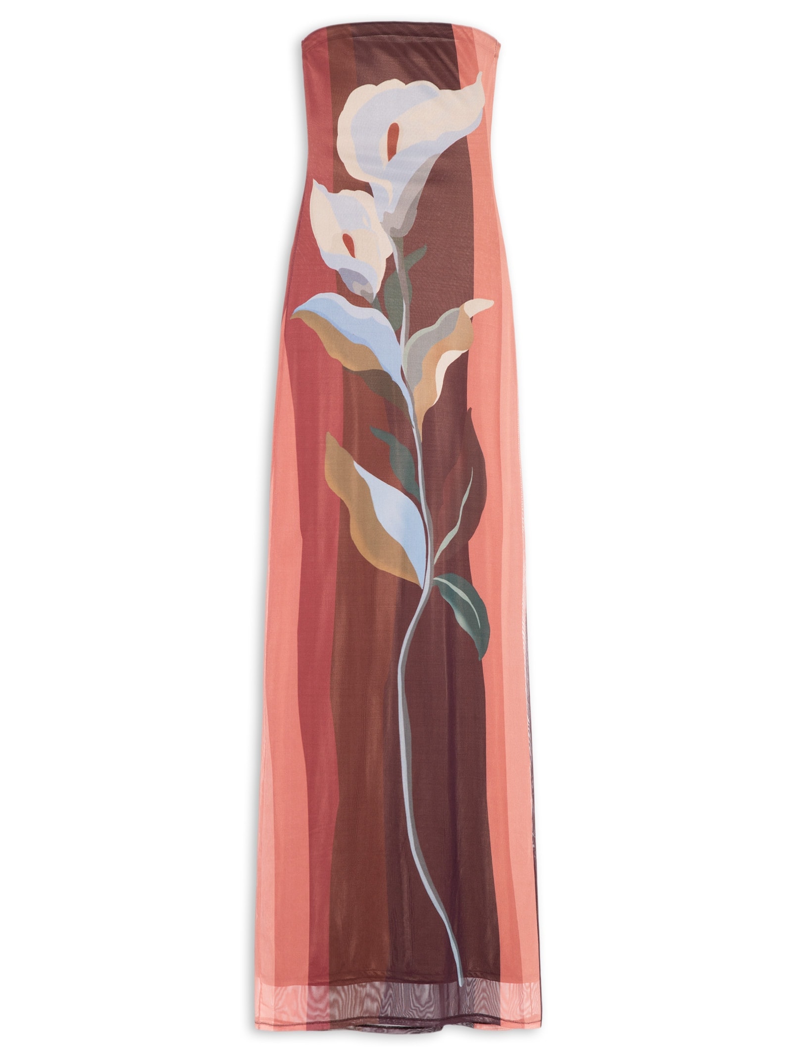 Vestido Tule Est Brisa Floral Marrom Dress To