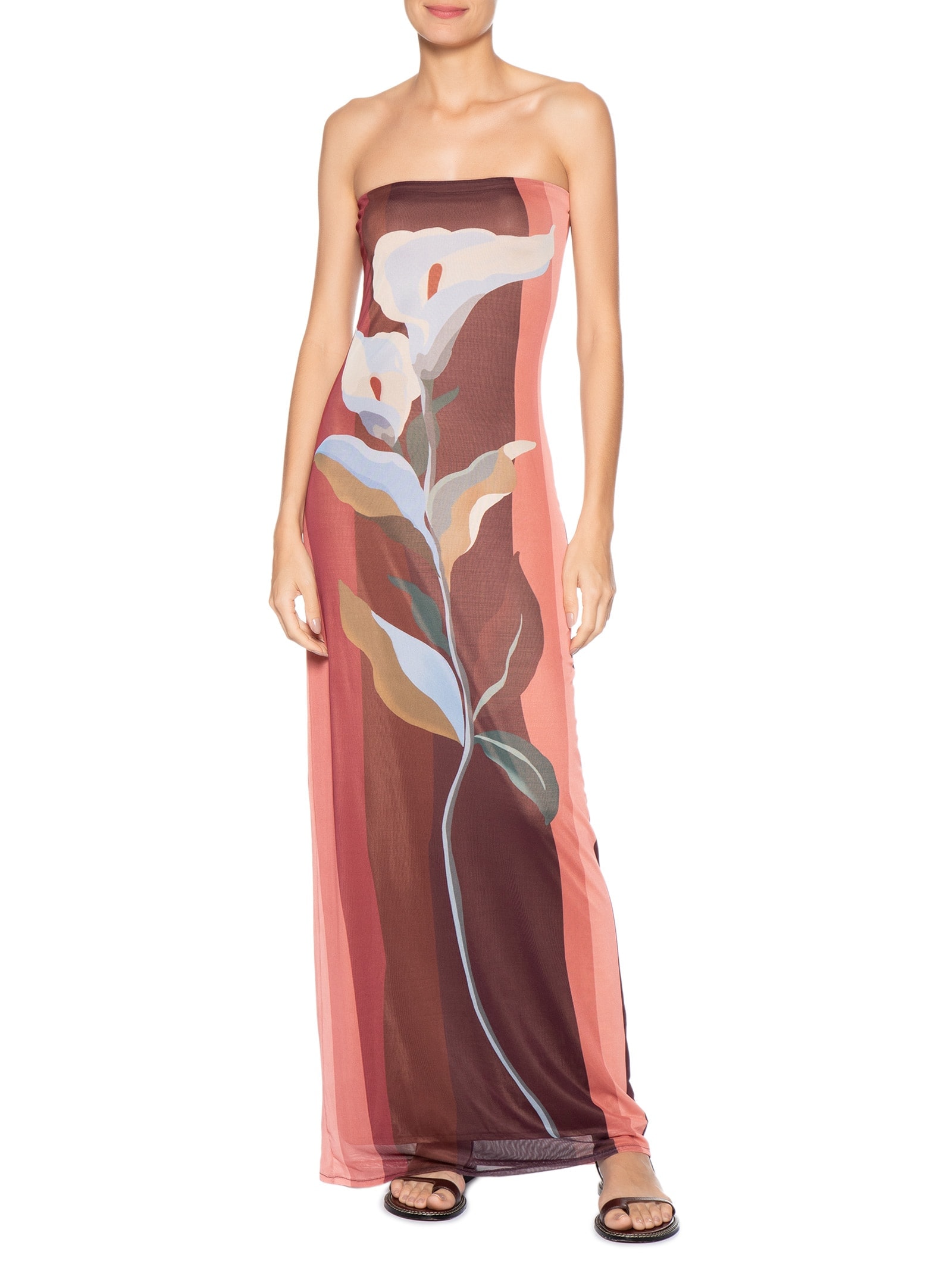 Vestido Tule Est Brisa Floral Marrom Dress To