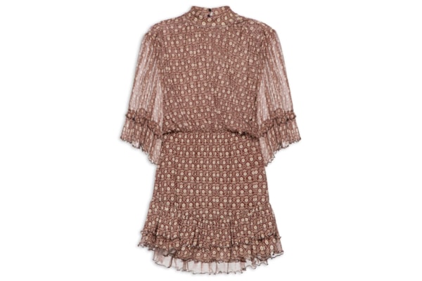 Vestido Tule Estampa Essência - Marrom