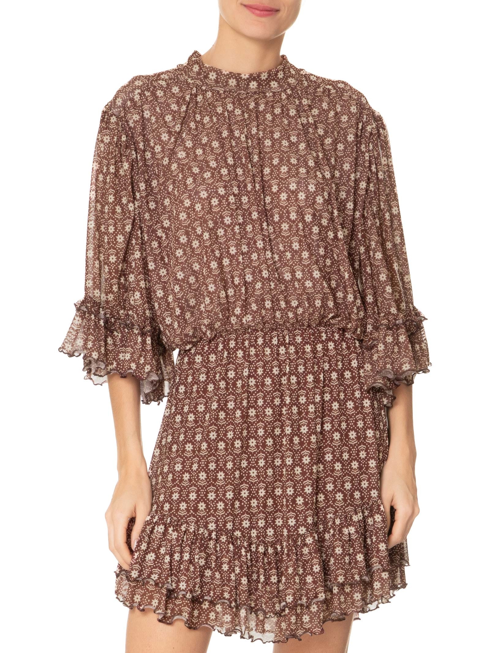 Vestido Tule Estampa Essência Marrom Dress To