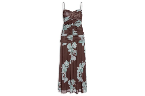 Vestido Tule Estampa Lagoa - Marrom