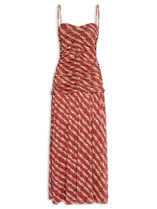 Vestido Tule Estampa Nado - Vermelho